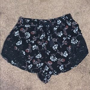 Black dressy cotton shorts with draw strings